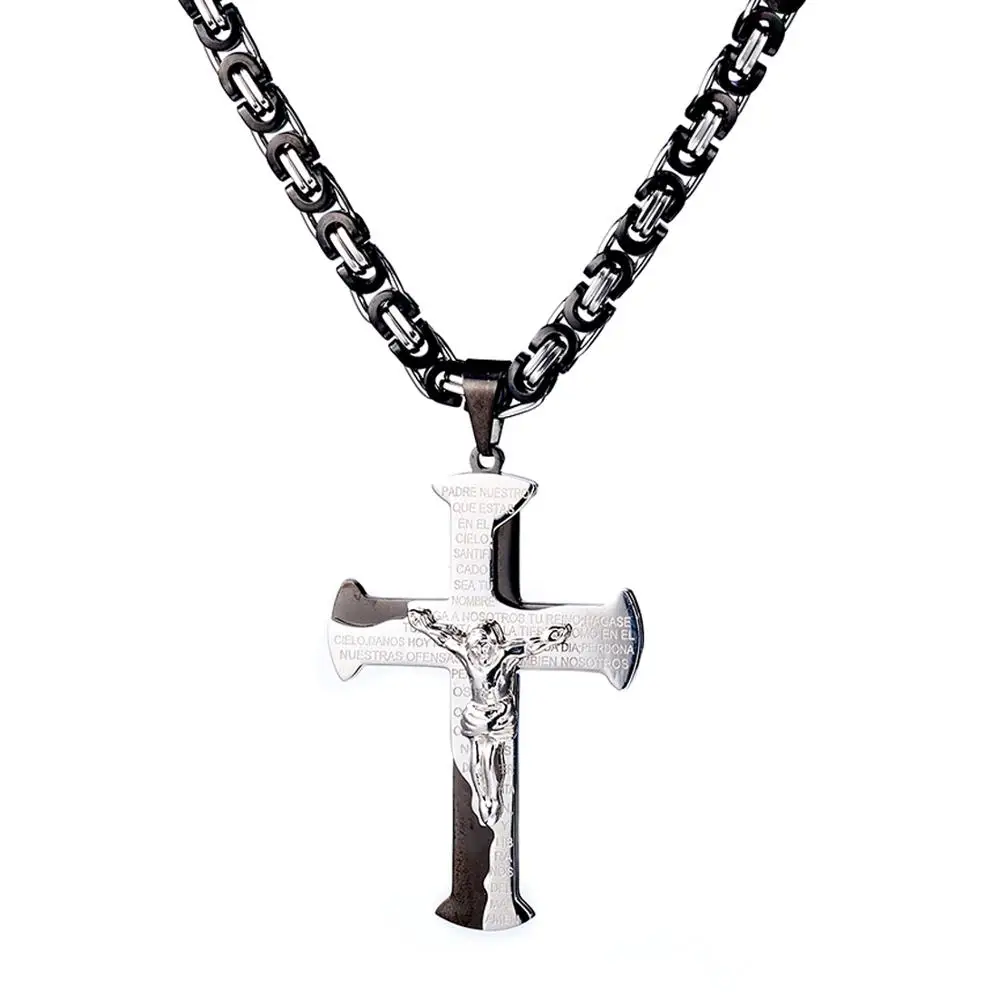 

Ожерелье с подвеской в виде креста с Иисусом, мужское колье из нержавеющей стали серебристого цвета, золотистого и черного цветов, с кольцом...