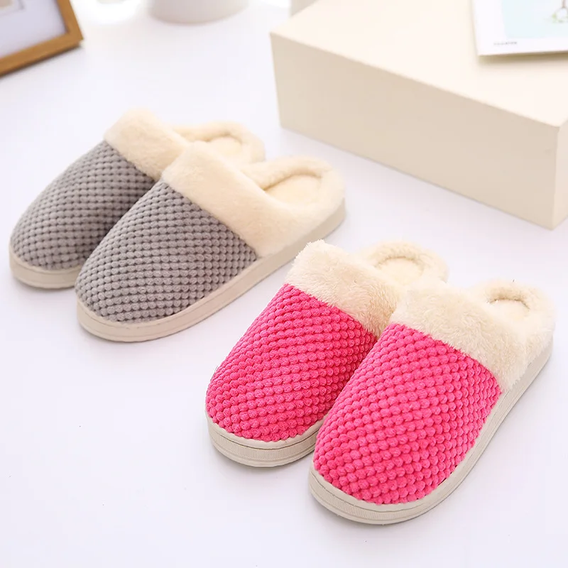 

Pineapple Grid Indoor Women Home Slippers Warm Unisex Flat Slippers Wooden Couple Floor Slip on Slippers