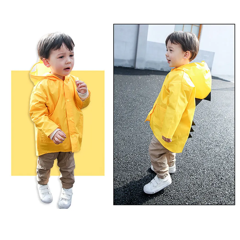 Новый детский плащ дождевик водонепроницаемый с капюшоном рисунком динозавра