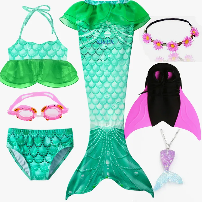 Детская пляжная одежда русалки для косплея с моноластами и гирляндой купальник