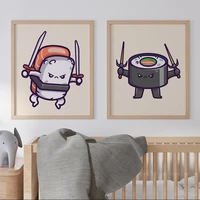 cute sushi warrior japanese food wall art canvas painting nordic posters and prints wall pictures for living home decoration