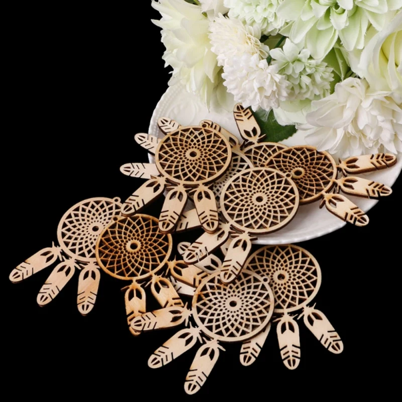 Дерево Лазерная резка Ловец снов перо Форма орнамент Висячие деревянные