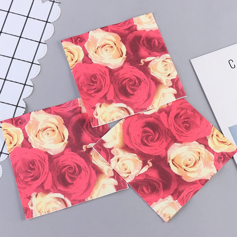 

20 шт., двухслойные салфетки с цветами розы