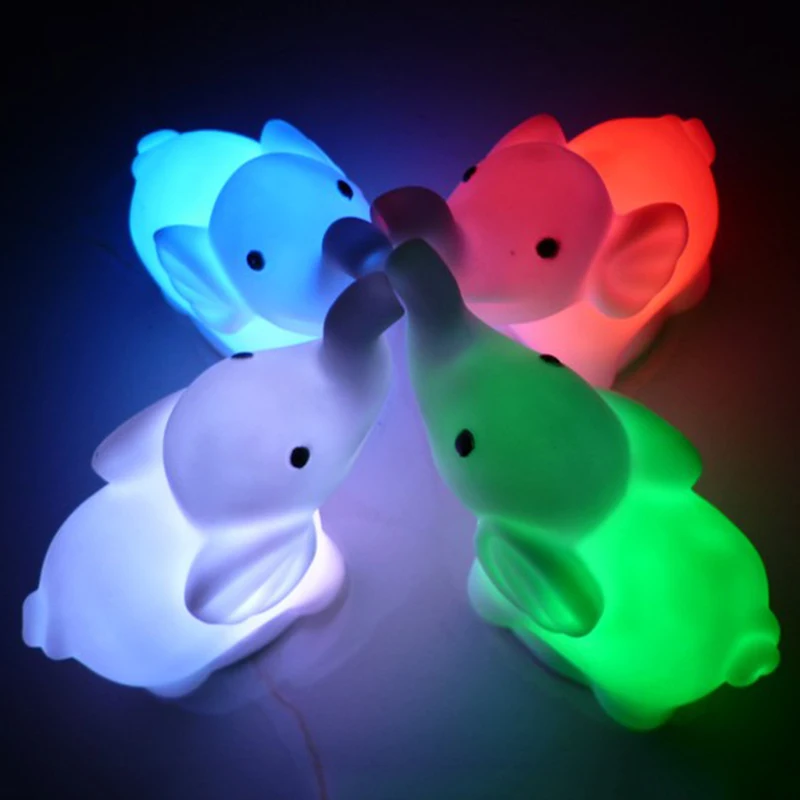 

7 Color Changing Cute Elephant Shape LED Night Light Lamp Wedding Party Decor With Battery For Home Corridor Decoration