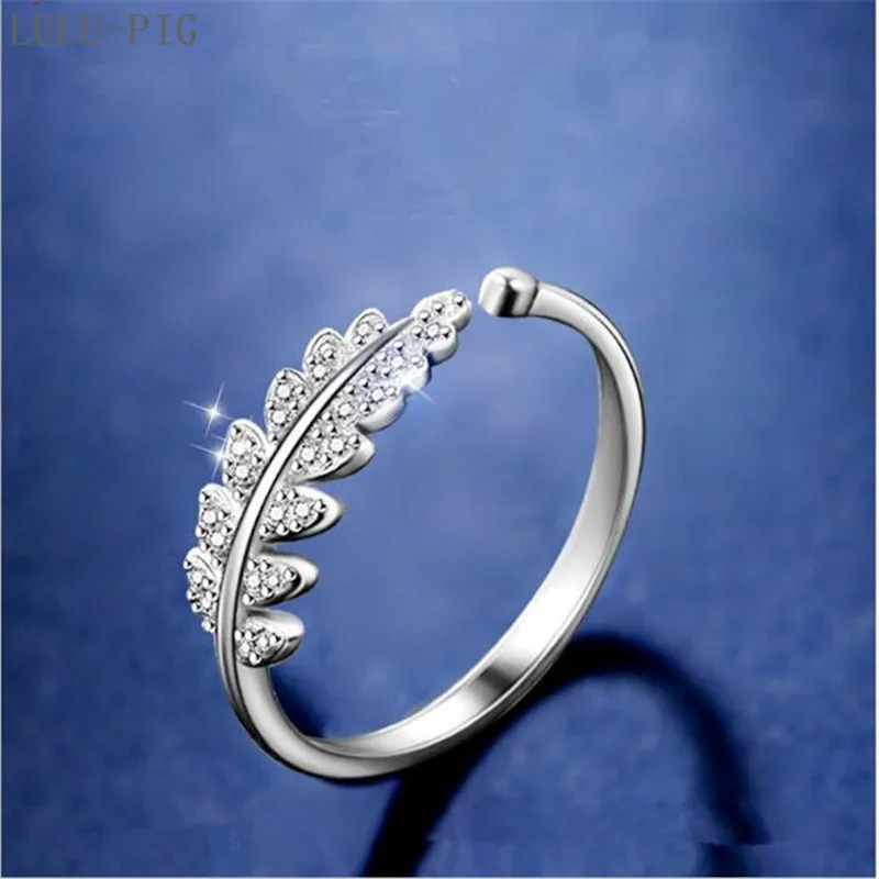 

LULU-PIG европейский и американский творческий Boudoir мед открытый указательный палец микро инкрустированное маленькое кольцо в виде листьев ...