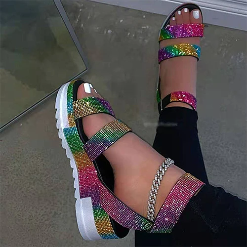 

Women's Sandals Shoes Wedge Platform Crystal Ankle Buckle Jelly Sandals Ladies Summer Fashion Outdoor Female Beach Footwear
