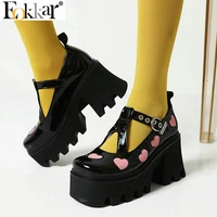 eokkar 2021 gothic shoes pumps t strap lolita gothic women pumps mary jane platform shoes goth mary jane heart platform shoes