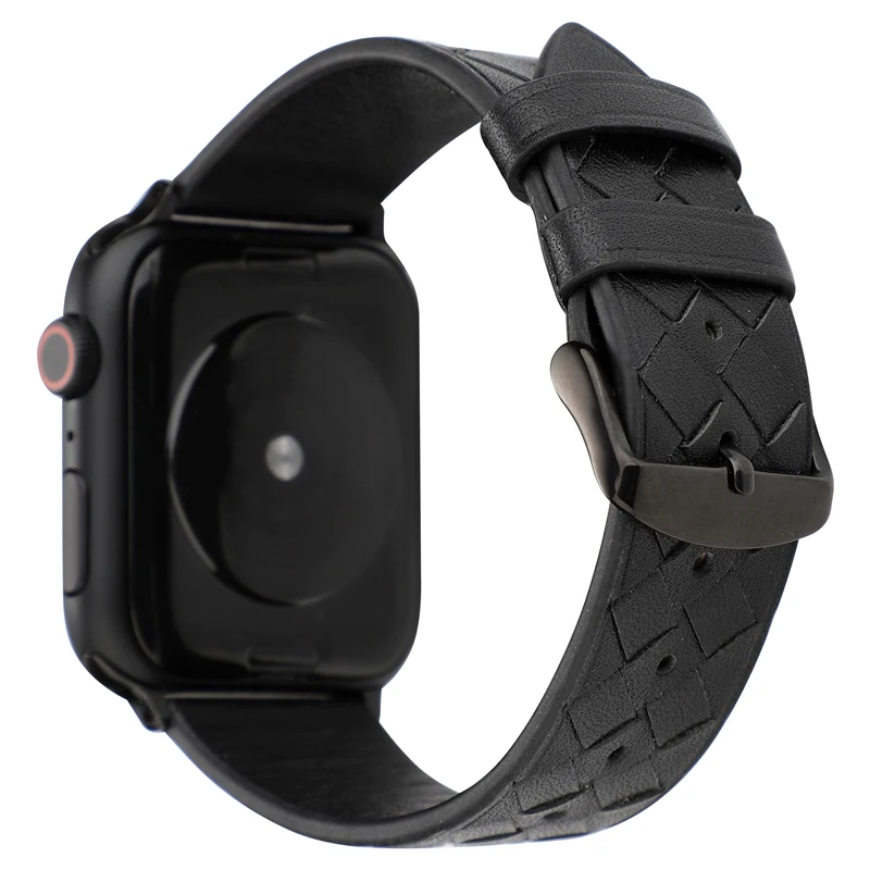 black Ремешок для Apple watch 44 мм 40 мм 42 мм 38 мм corra iwatch 4 5 3 2 высококачественный кожаный браслет аксессуары для Apple watch 4 5 - Цвет ремешка: black