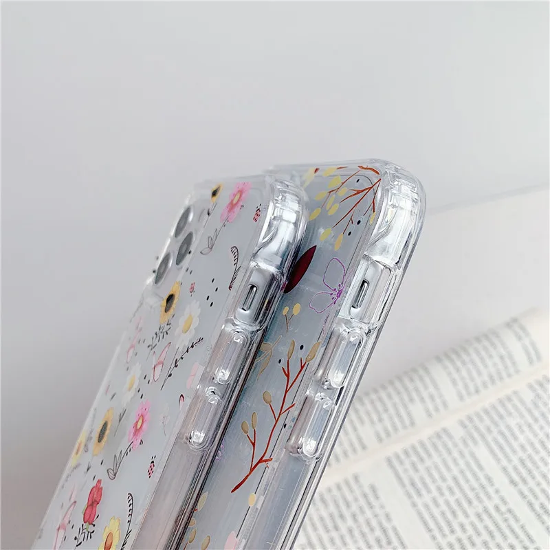 

Flower Leaf Case For iPhone 12 11 Pro Max 12mini X XR XS Max 6 7 8 Plus SE 2020 clear Soft TPU Silicone Bumper Back Cover Co