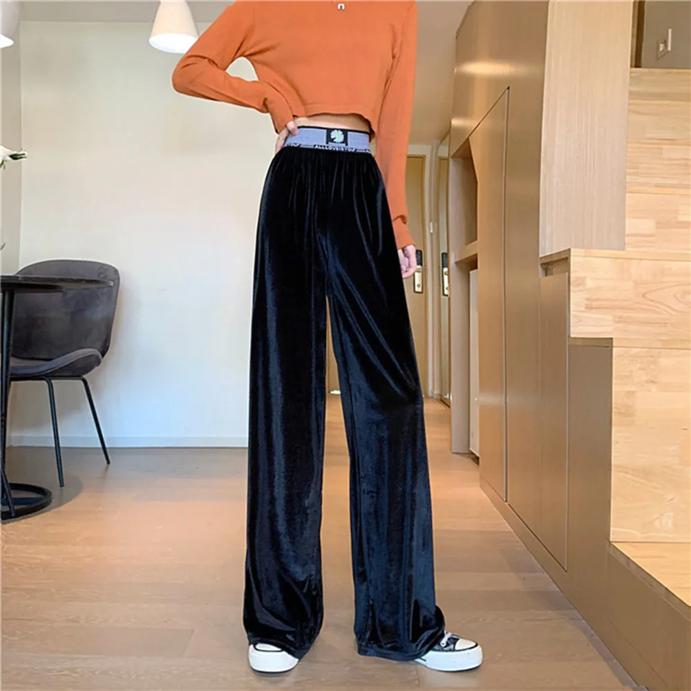 

2022 Autumn Winter Straight Velour Women Pants High Waist Casual Wide Legs Pants Solid Loose Female Fashion Trousers New