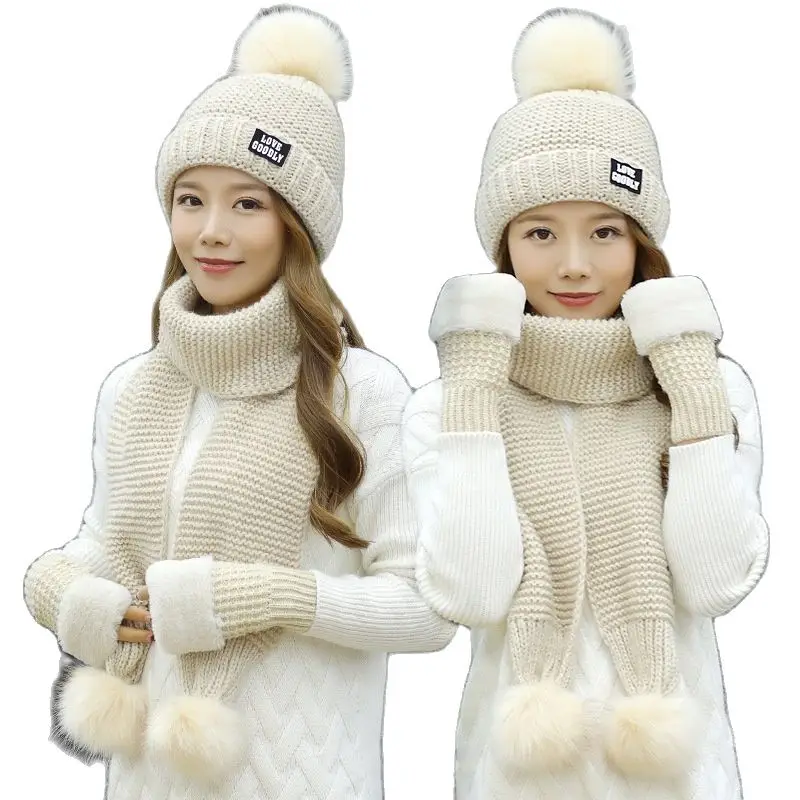 Модный женский комплект из шапки воротника и перчаток женские вязаные шерстяные