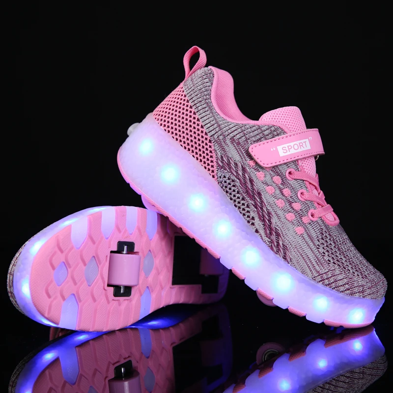 

2021 Size 28-40 Children Boy Two Wheels USB Glowing Sneakers Led Light Roller Skate Shoes with Two Wheels Kids Led Shoes for Boy