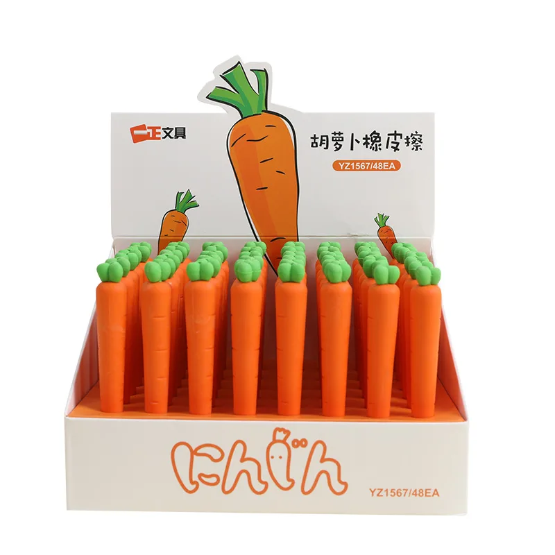 

Cute Kids Prizes 48pcs Cute Carrot Erasers for Kids Kawaii Rubber Pencil Eraser Novelty Stationery for School Office Accessories