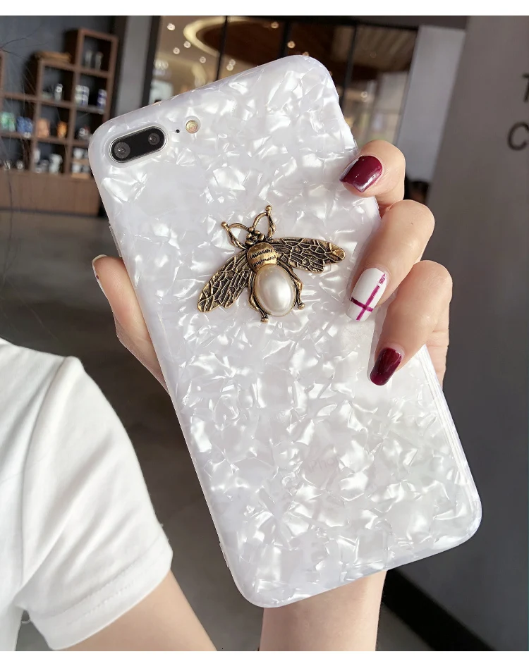 Модный металлический чехол для телефона с рисунком пчелы для iPhone 6, 6s, 7, 8 Plus, X, XR, XS Max, роскошный красивый мягкий силиконовый чехол