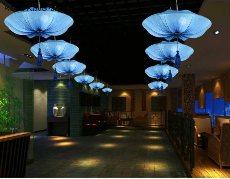 Подвесной светильник в виде лотоса из цветной ткани китайском классическом