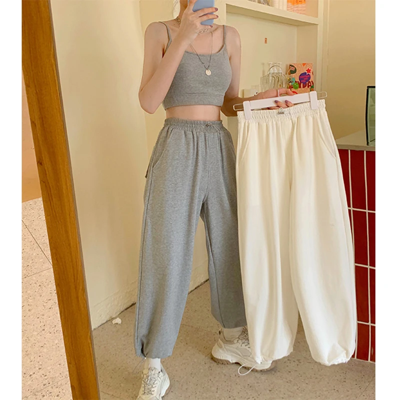 

Sweat Pants Korean Style Loose Jogging Sweatpants Women 's Grey High Waist Joggers Pants 2020 New Harun Trousers Casual Fashion