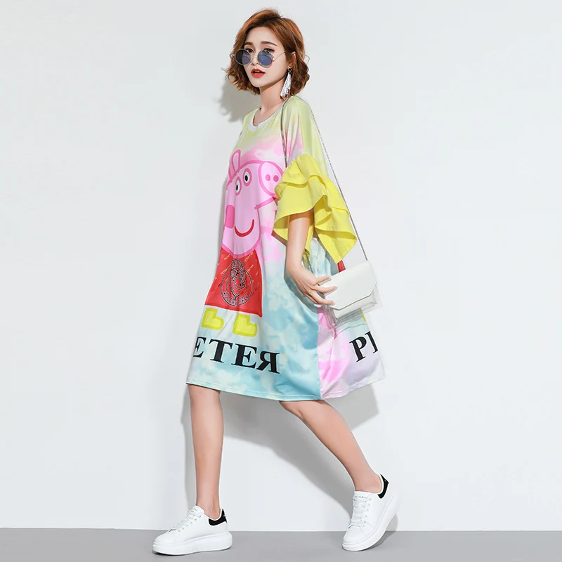 Camiseta de gran tamaño para Mujer, Tops con huella de cerdo de dibujos animados, Ropa de calle divertida a la moda, camisetas de manga corta con cuello redondo, Ropa para Mujer 2021