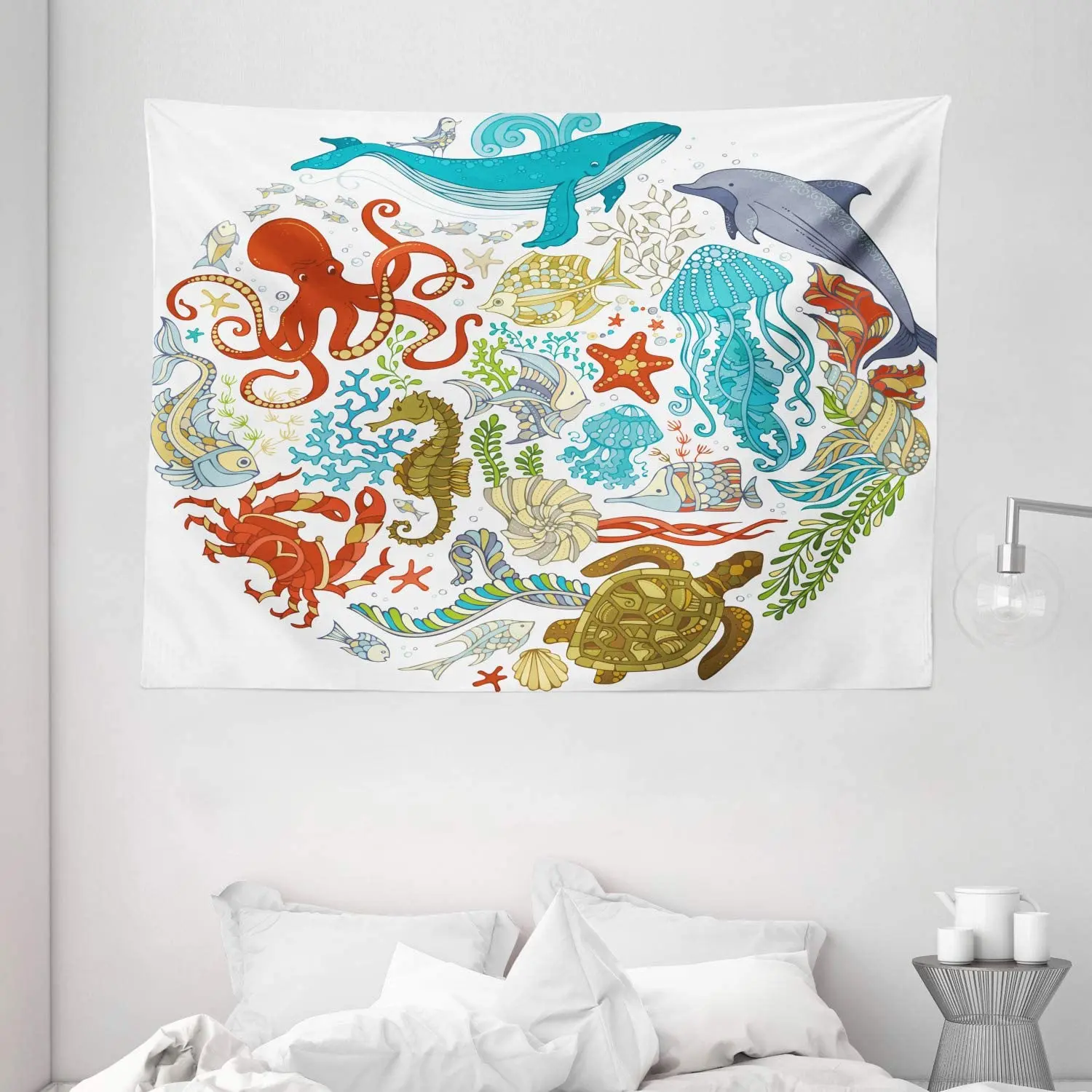 Гобелен с изображением морской рыбы осьминога Кита дельфина звезды черепахи