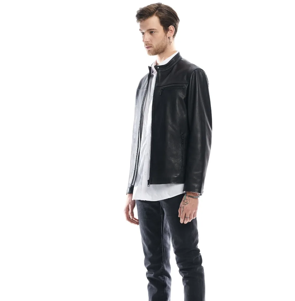 arrivals men's stand collar new genuine simple style casual motorcycle jacket hight quality leather coat |