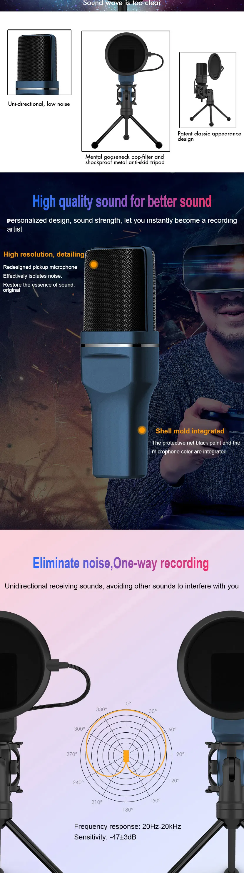 Xoaoa SF-777 компьютерный конденсаторный микрофон для игры/записи/музыкальных инструментов/интервью с анти-распылительным кронштейном USB Mic