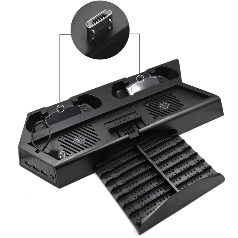 For Ps4 Pro Slim Vertical Stand Cooling Fan Cooler with Dual Controller Charging Station & 3 Extra Hub Port for Playstation 4 Ps |