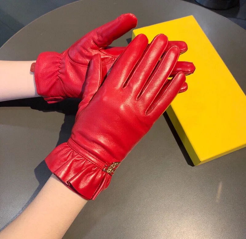 

Luxury gloves Womens Gloves Genuine Leather Winter Warm Fluff Woman Soft Female High-quality
