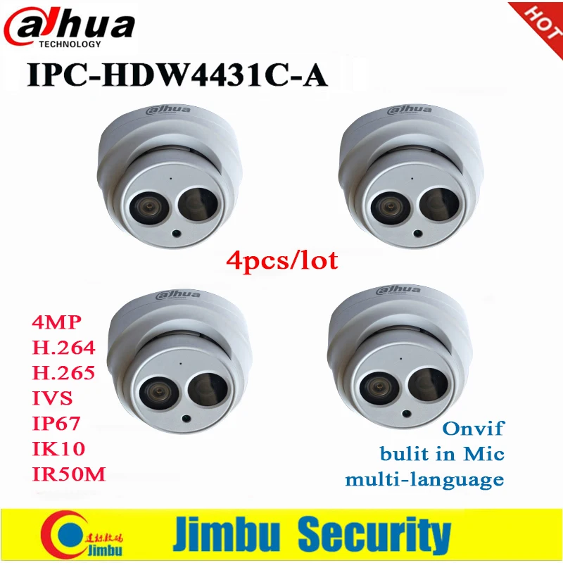 Сетевой видеорегистратор Dahua IP Камера 4MP Poe IPC HDW4431C A IR30M 4 шт./лот H.265 H.264 капельницы