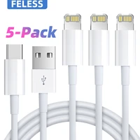 feless 5pack usb cable for iphone usb type c cable for iphone 12 pro max 2a fast charge cable for iphone 11 8 7 charger cable
