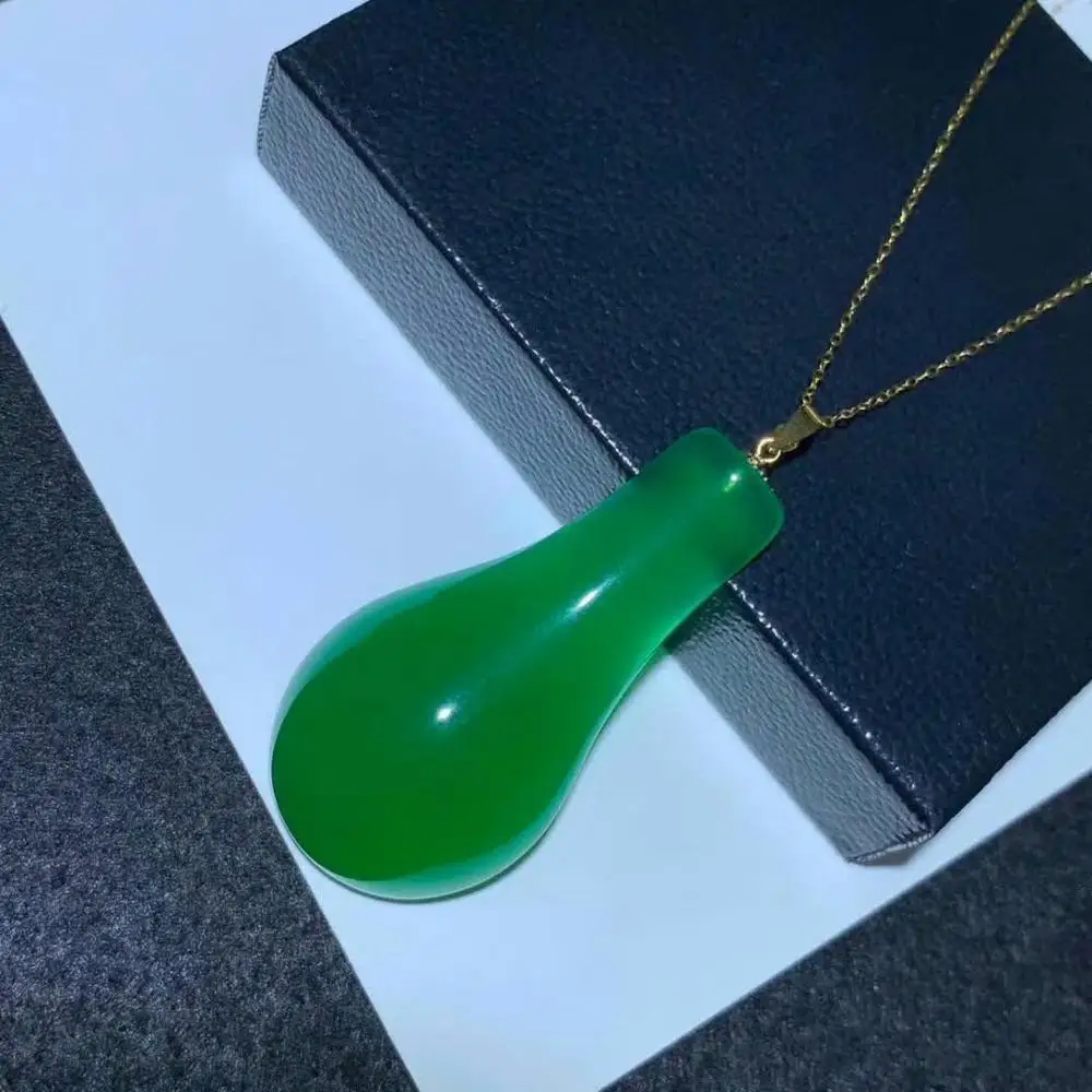 

SHILOVEM 18k yellow gold real natural green chalcedony pendants none necklace plant new wholesale Fine women gift mymz2244666ys