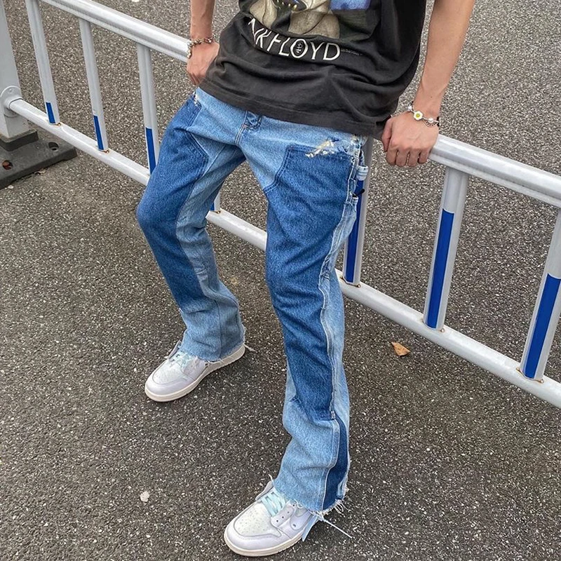 Мужские джинсы с широкими штанинами свободные прямые джинсовые брюки клеш в стиле ретро|Мужские джинсы| |