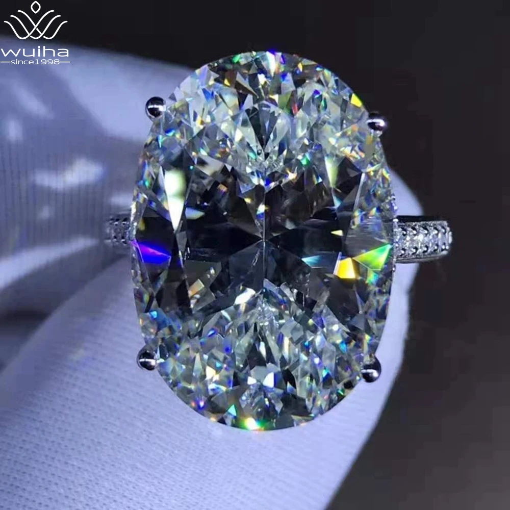 

Роскошное бриллиантовое серебряное кольцо WUIHA с овальной огранкой, 15 карат, VVS1, свадебное обручальное кольцо с искусственным муассанитом, и...