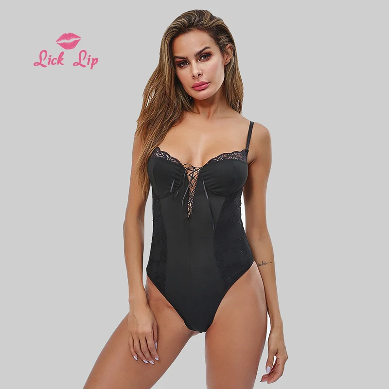 Lick губ Сексуальная кружевная Пижама Лоскутная летняя V Ночная с горловиной