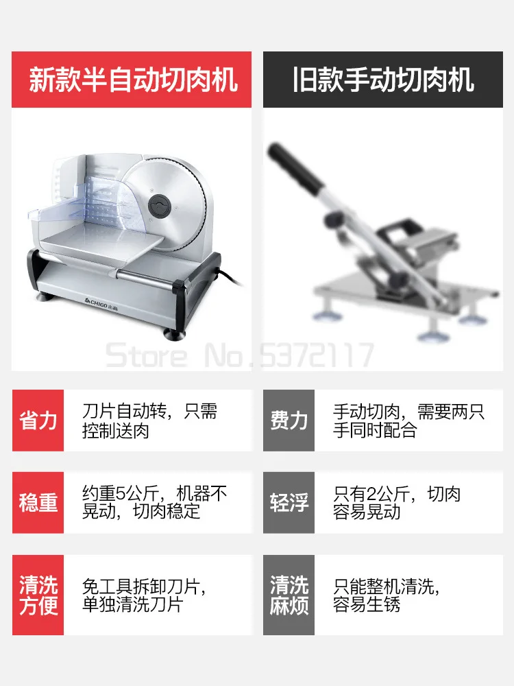 

Household Electric Meat Slicer 110v~240v Cutting Machine Semi Automatic Manual Bread Lamb Beef Vegetable Silver