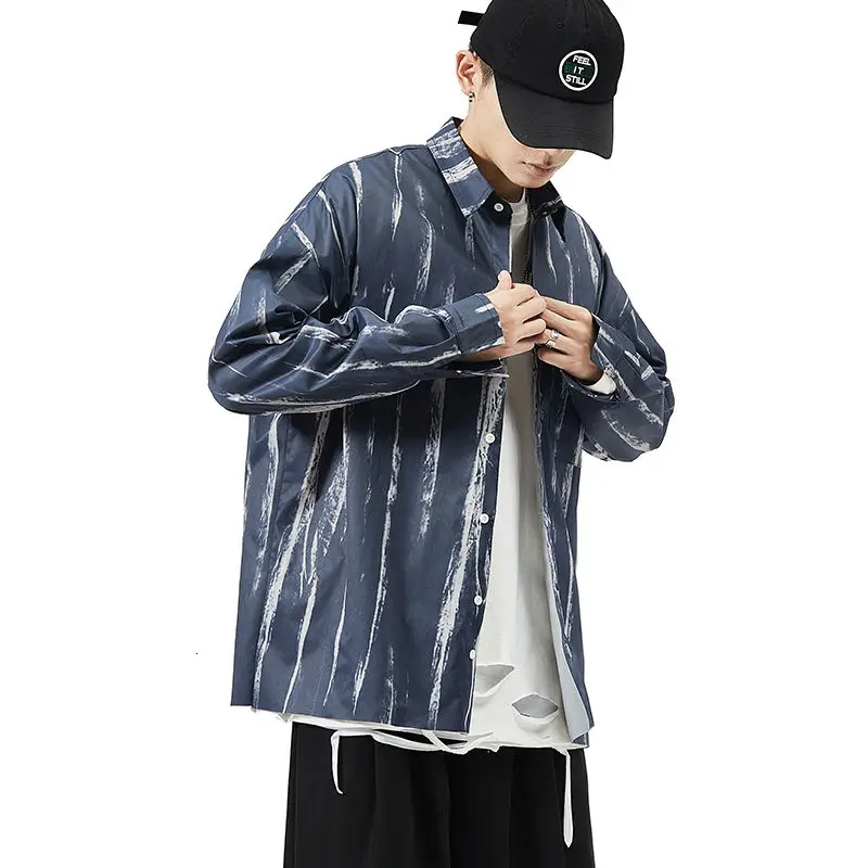 

2020 Autumn new men's casual loose large striped shirt coat C160/P45
