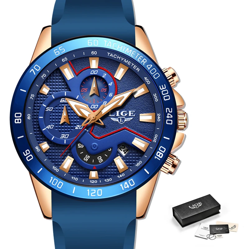 LIGE новые модные золотые часы мужские Топ бренд Роскошные Спортивные Часы