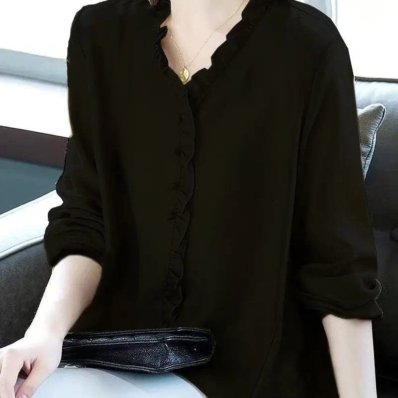 Женская рубашка размера плюс элегантная офисная блузка с рюшами Свободные