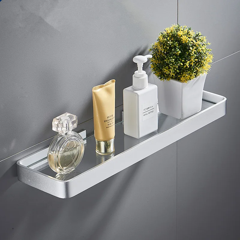 bathroom shelf bath shower shelf nail free glass shelf satin bathroom corner shelf 25 50cm aluminum kitchen storage holder free global shipping