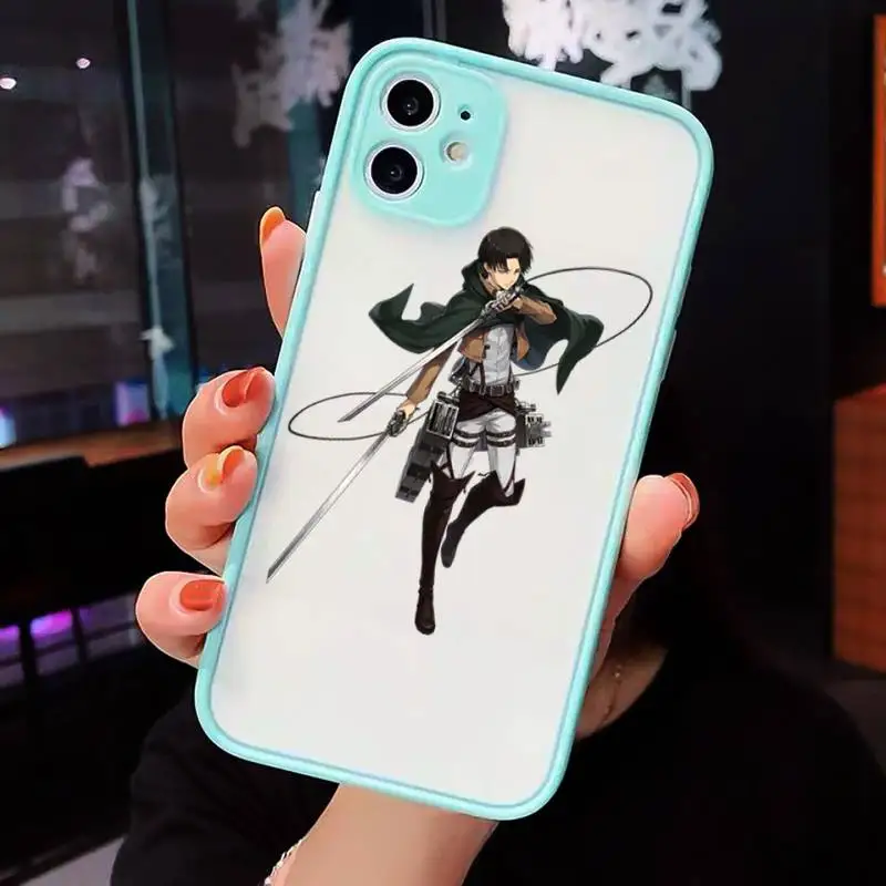 

Attack on titan Phone Case For iPhone 12 11 Mini Pro XR XS Max 7 8 Plus X Matte transparent blue Back Cover