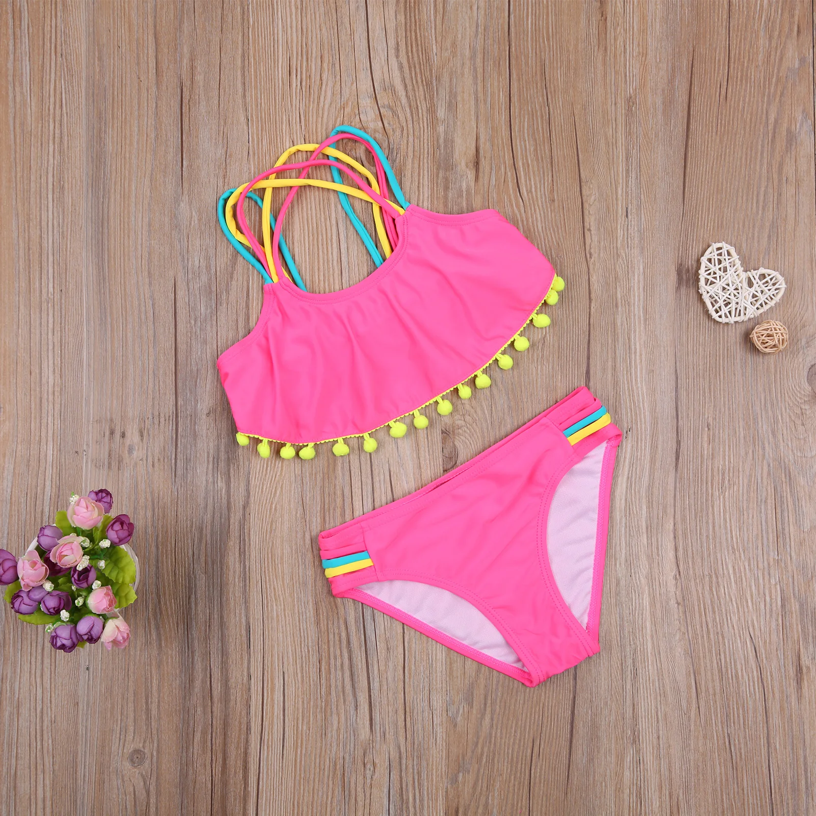 Новинка лета 2021 детский раздельный купальник комплект для девочек бикини без