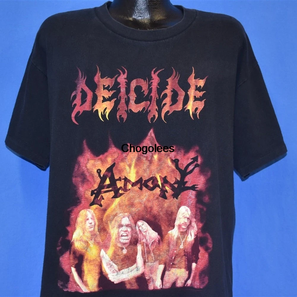 Черная футболка с надписью Deicide Amon в стиле 19-х великоватая |