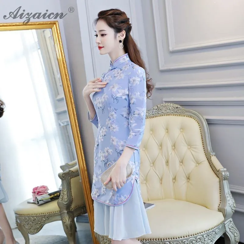 Высококлассное жаккардовое переплетение Cheongsam китайское модное китайское традиционное платье Qi Pao Восточный стиль платья с вышивкой Qipao зима