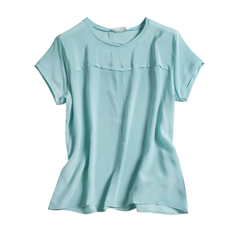 

Solid Color Silk round Neck Basic Short-Sleeved Loose and Plus-sized Top Silk T-shirt