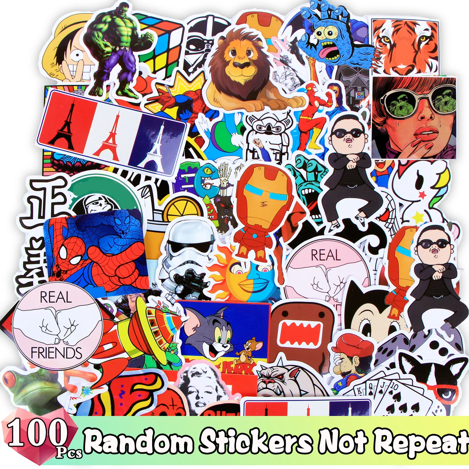 Случайные наклейки JDM 100 шт./Лот не повторяют мультфильм забавный стикер для