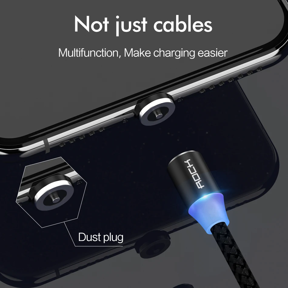Магнитный кабель ROCK для быстрой зарядки с разъемом type-C Micro Usb для быстрой зарядки Usb C светодиодный светильник для iPhone Xiaomi huawei Phone 1 м магнитное зарядное устройство