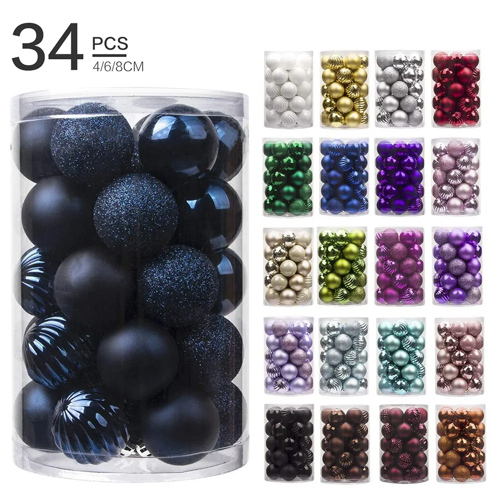 

34pcs Christmas Ball Ornaments Xmas Tree Glitter Baubles Shatterproof Hanging Ball DIY Christmas Showcase Landscape Decoration