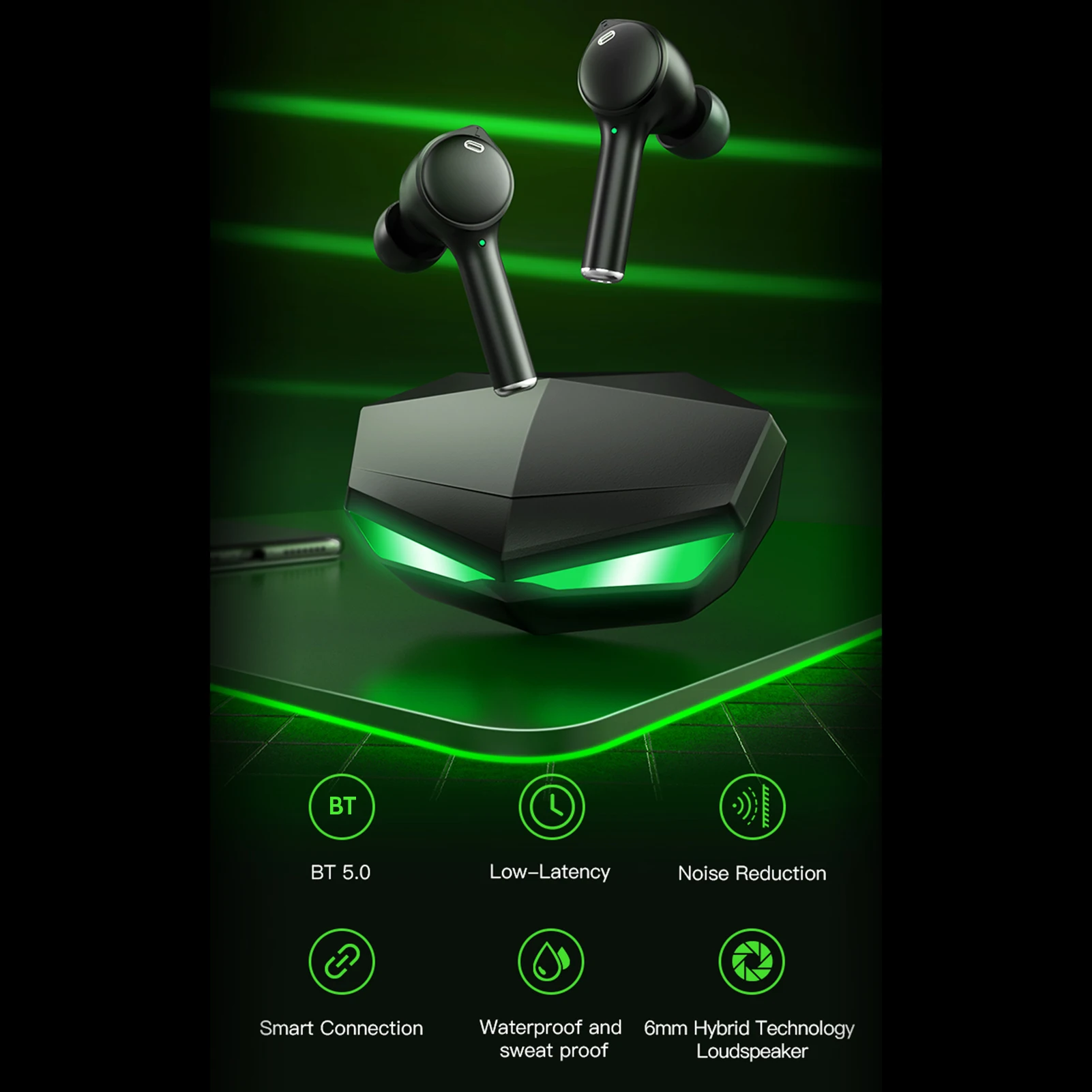 

BT5.0 Игровые наушники Водонепроницаемый беспроводное стерео гарнитура Мини бинауральные гарнитуры игровая музыка Шум снижение вкладыши с з...