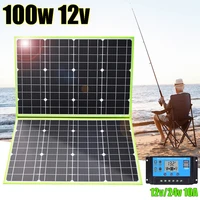 solar panel 12v 100w kit complete foldable folding portable cellphone car battery charger for car boat hiking camping powerbank