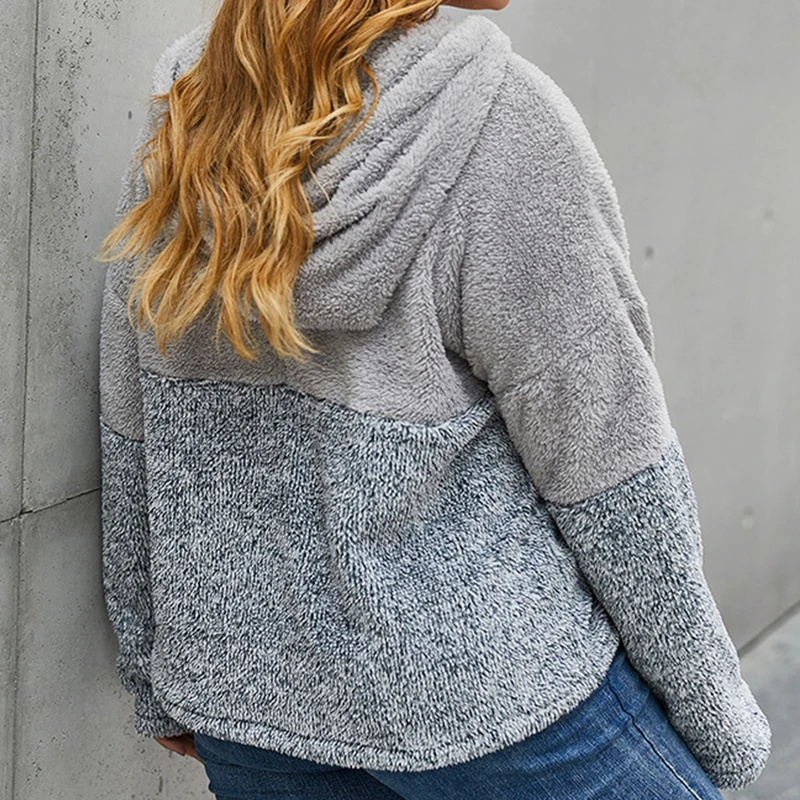 

Women Winter Warm and Thick Hoodie Sweatshirt Plaid Woman Fleece Hoody Women Pocket Female Hooded Sweat Over Size Sweatshirt