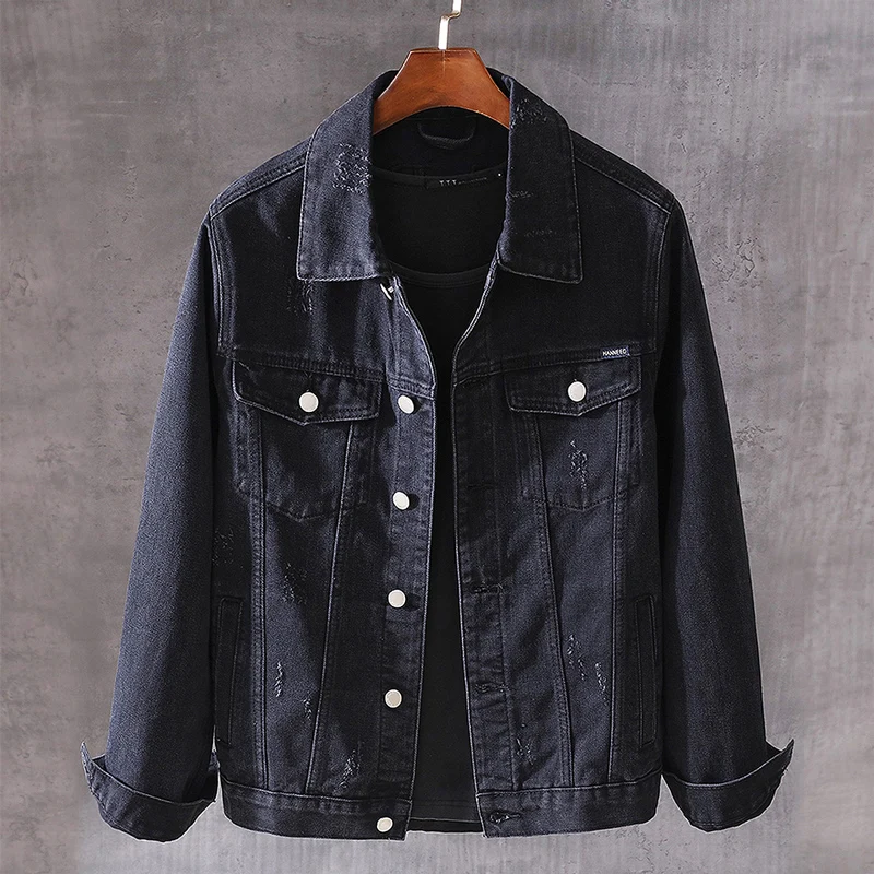 

Autumn Newly Designer Fashion Men Jackets Black Embroidery Ripped Denim Jacket Hombre Cotton Coats High Quality Punk Chaqueta
