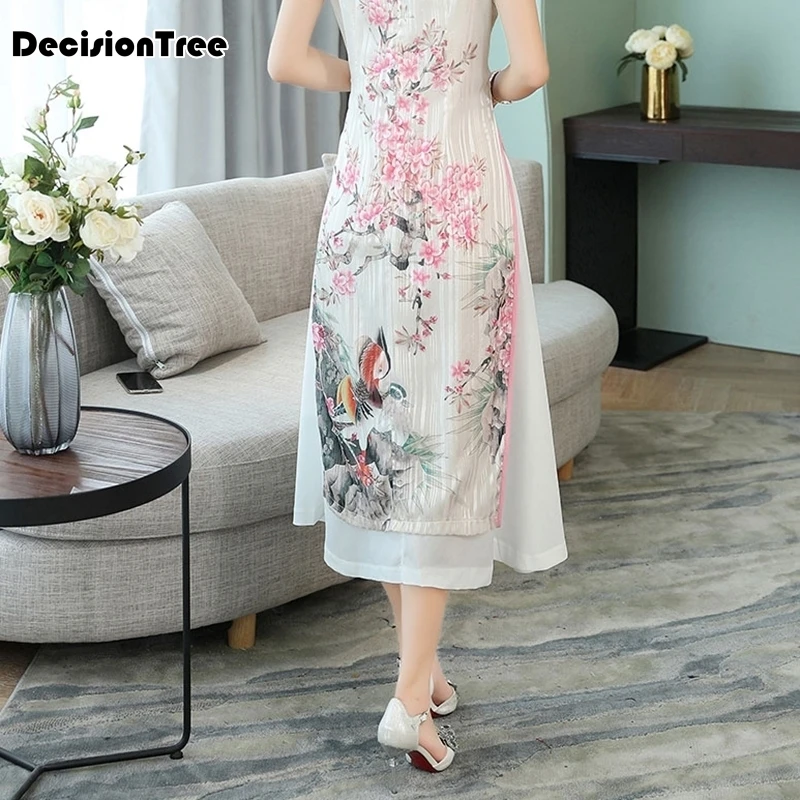 Женский белый Принт aodai вьетнамская традиционная одежда ao dai вьетнамское платье вьетнамские костюмы улучшенное платье чонсам